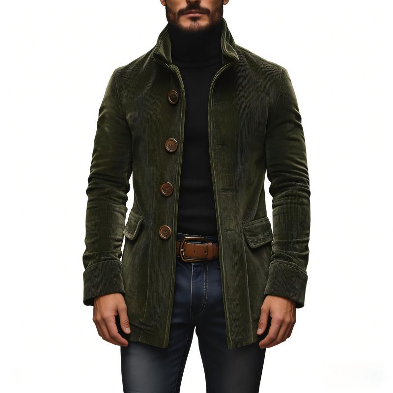 2025 European Men's Solid Color Stand Collar Cardigan Suit Jacket - Spring/Autumn