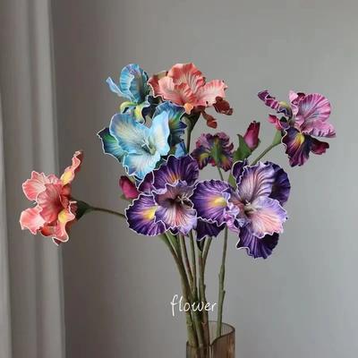 5Pcs/Lot 3D Printed Artifiical Iris Flower Wedding Decoration Floral Party Table Flower Arrangement Home Decor Fake Flowers Iris