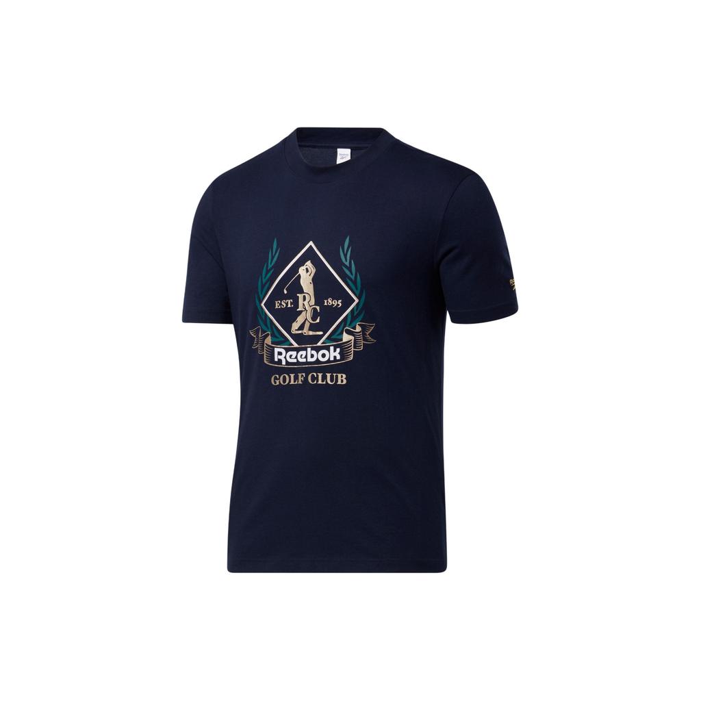 Reebok Logo Print Round Neck Casual Short Sleeve T-Shirt Men Tops Navy-Blue GS0402