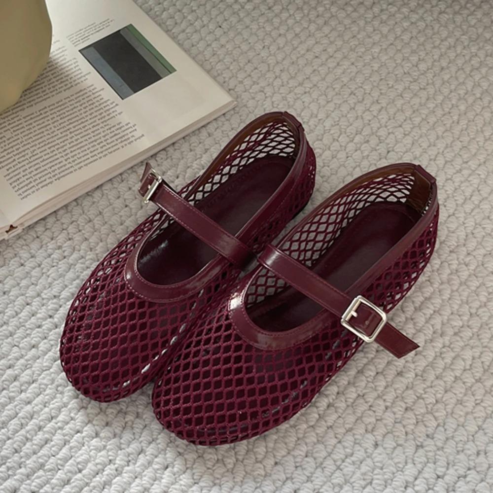 Eilyken Summer Women Cosy Mesh Flat Heels Shoes Round Toe Buckle Strap Casual Ladies Sandals