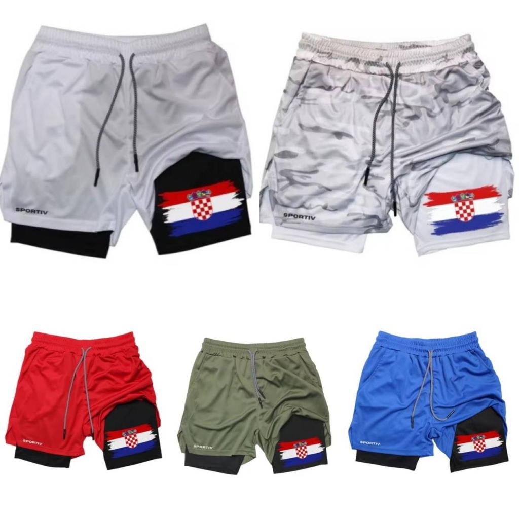 Croatia Flag Camouflage Muay Thai Kick Boxing Shorts Men Women Unisex Sportswear Double Layer Quick Dry Breathable Training Sport Gym Fitness Workout