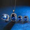 Jewelry Copper Bottom Gold-Plated Simulation Blue Spinel Black Gold High-End Set Women'S Stone 13 * 18