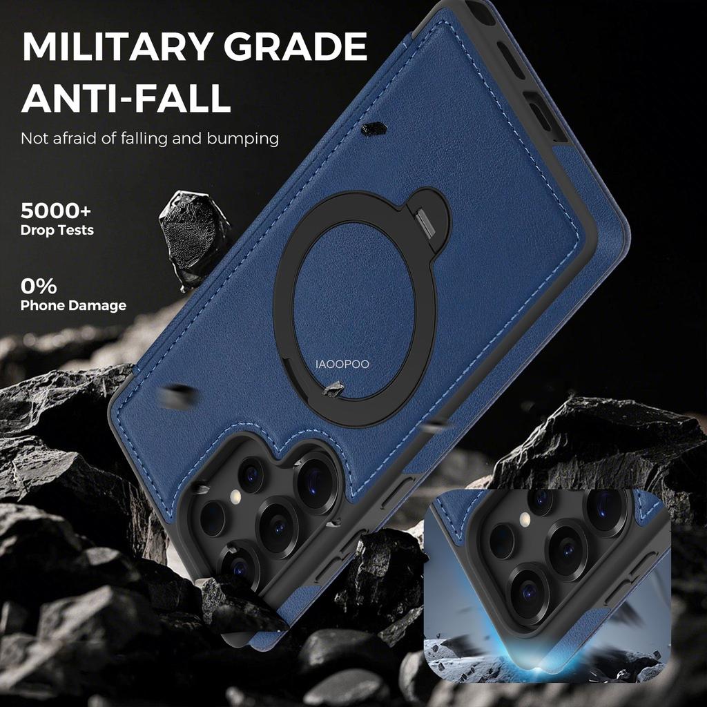 Magnetic Close Leather Flip Cover Case for Samsung Galaxy S25 Ultra S24 S23 S22 Ultra FE Wireless Charging 360 Rotating Bracket