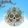Wind Spinner 2D Metal Garden Patio Decoration Kaleidoscope Skull Design Outdoor Hanging Ornament for Thanksgiving Christmas Holiday Decor
