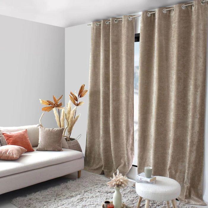 Rideau Thermique - Velvet Taupe - 140 x 260 cm - Doublure Polaire - 8 Œillets Métal