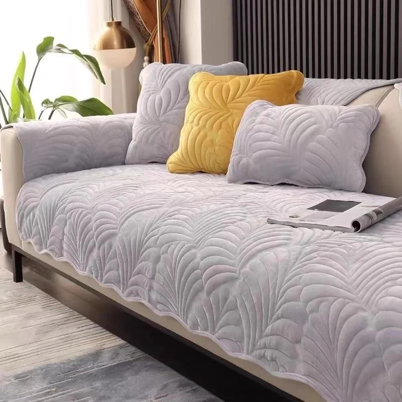 Nordic Soft Velvet Plush Quilted Sofa Towel Thicken Short Plush Sectional Sofa Cover Non-slip Couch Covers for Living Room