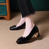 Versatile Seven-character Buckle Ladle Shoes Women's Autumn Mid-heel Single Shoes Soft Leather Thick Heel Comfortable Women's Shoes Light Mouth