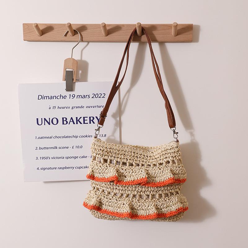 IELGY Crossbody Lace Straw Bag, Lotus Leaf Color Woven Bag, Seaside Beach Vacation Bag