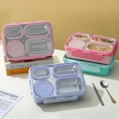Lunch Box Containers Stainless Steel Bento Box For Adults With 4-Compartment Snack Tray, Leak-Proof Soup Bowl, Dishwasher Safe