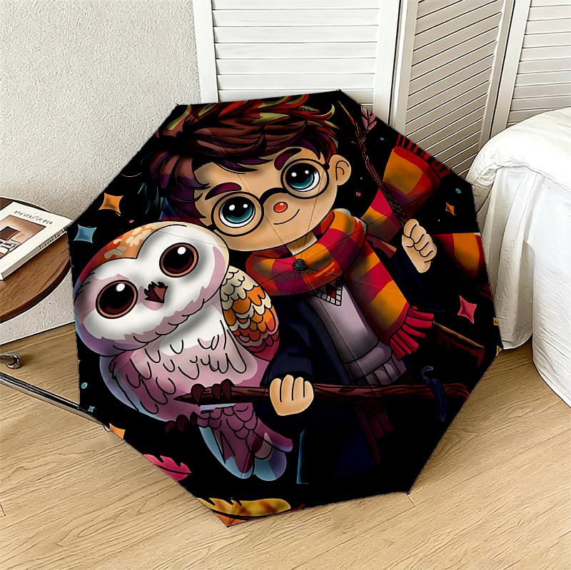 Harry Potter Owl 8 Ribs 3Fold Black Glue Uv Protection Umbrella Sun Protection Rainproof Compact Folding Umbrella For Travel Daily Use C923638