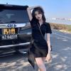 American Spice Girl Style POLO Neck Dress Women's Spring Dress New Design Irregular Slim Skinny Skirt