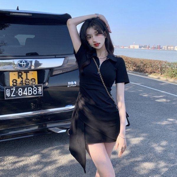 American Spice Girl Style POLO Neck Dress Women's Spring Dress New Design Irregular Slim Skinny Skirt