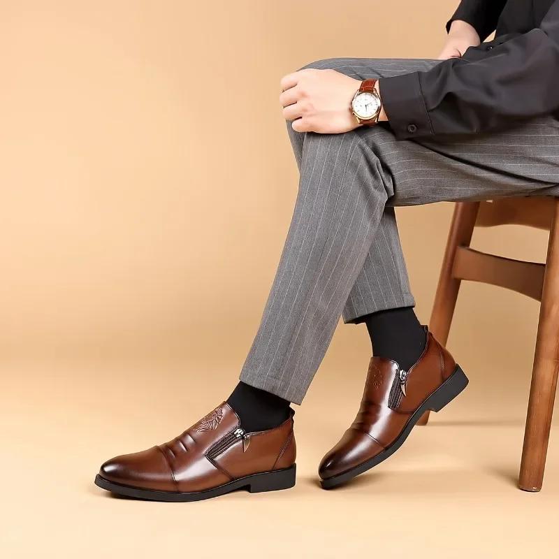 Classic Leather Shoes for Men Office Mens Dress Shoes Slip-on Zipper Male Loafers Fashion Men Moccasins Zapatos De Vestir Hombre
