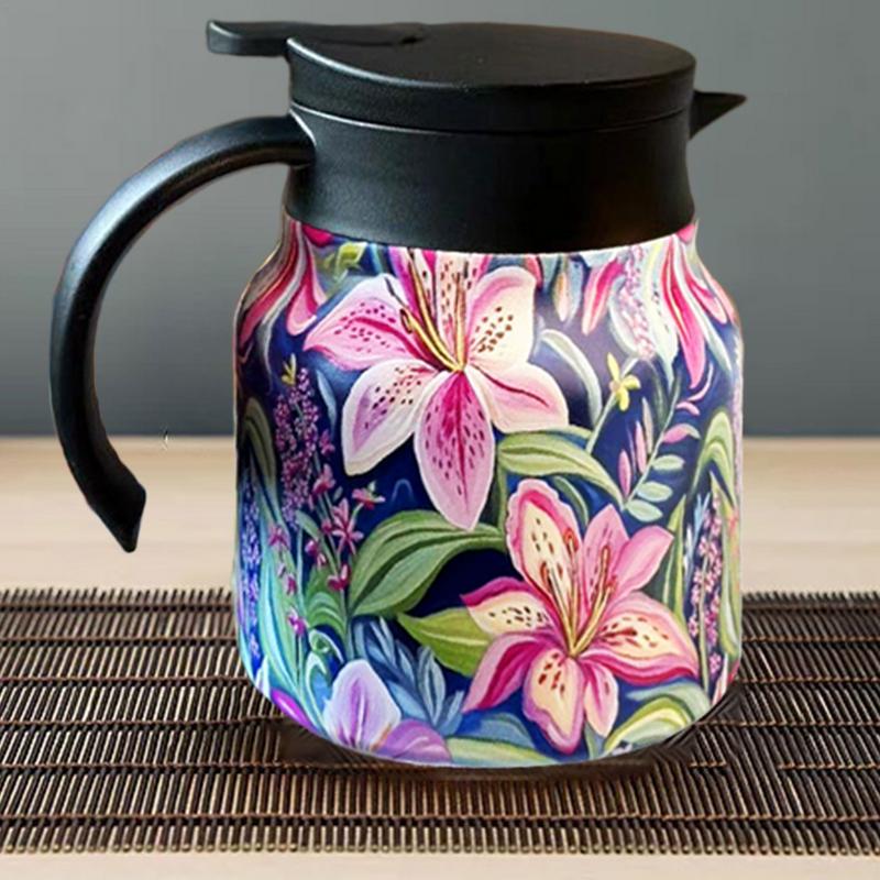 Retro Blommig Tekanna Rostfritt Stål Tekanna Droppsäker Tekanna Kökstekanna med Teinfuser för Hem och Matsal