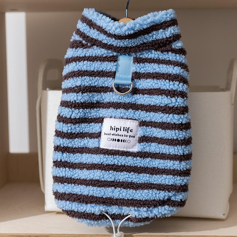25 years old new autumn and winter puppy clothes striped roll cashmere clothes warm kittens puppies pet clothes