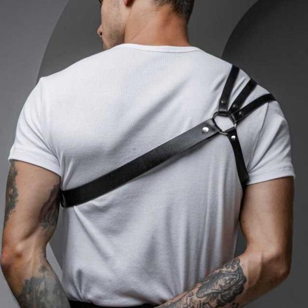 One Shoulder Men's Harness PU Leather Gay Men Chest Harness Bondage Black Leather Men Accessories Upper Erotic Body Men Harness