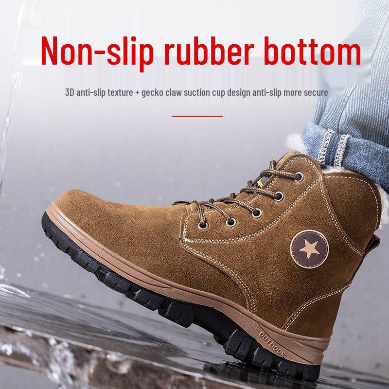 

Winter-Ready Steel-Toe Work Boots: Velvet-Lined, Anti-Smash, Anti-Puncture, Mid-Calf Protection for Construction and Welding Brown; 43