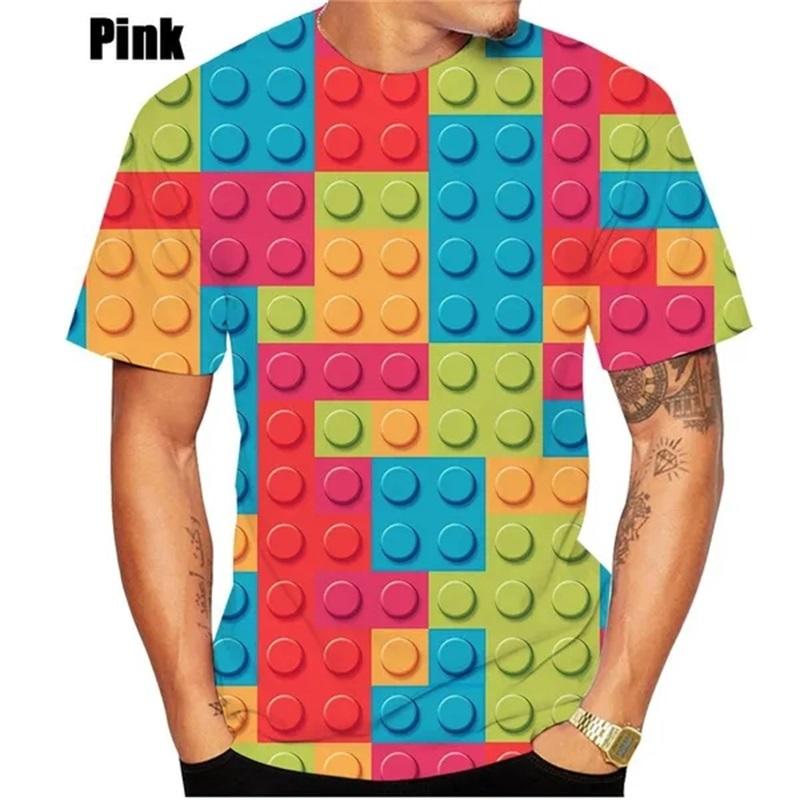 3D-Druck Bausteine Grafik-T-Shirts für Männer Frauen kurzärmeliges Rundhals-T-Shirt Tops Streetwear Herren lustiges T-Shirt