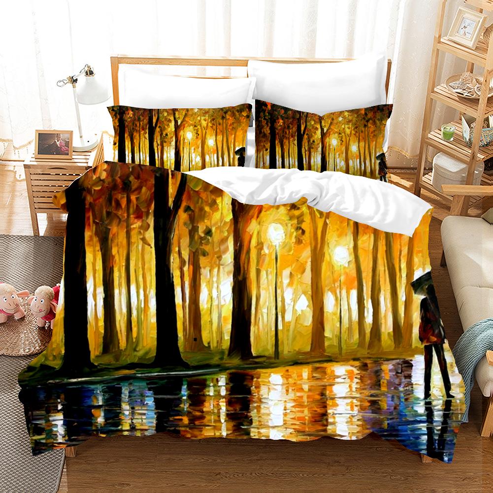 Fantasy Oil Painting Bedding Set House Bridge Scenery Duvet Cover Set Bedroom Bed Bedclothes Decor Luxury Gift Queen King Size