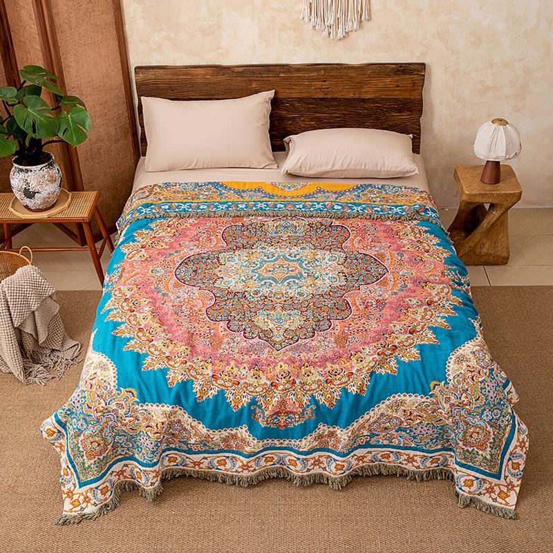 Cross-border Pure Cotton Multi-layer Gauze Towel Blanket Office Nap Spring Autumn Cooling Plants Flowers Pattern Modern 130155