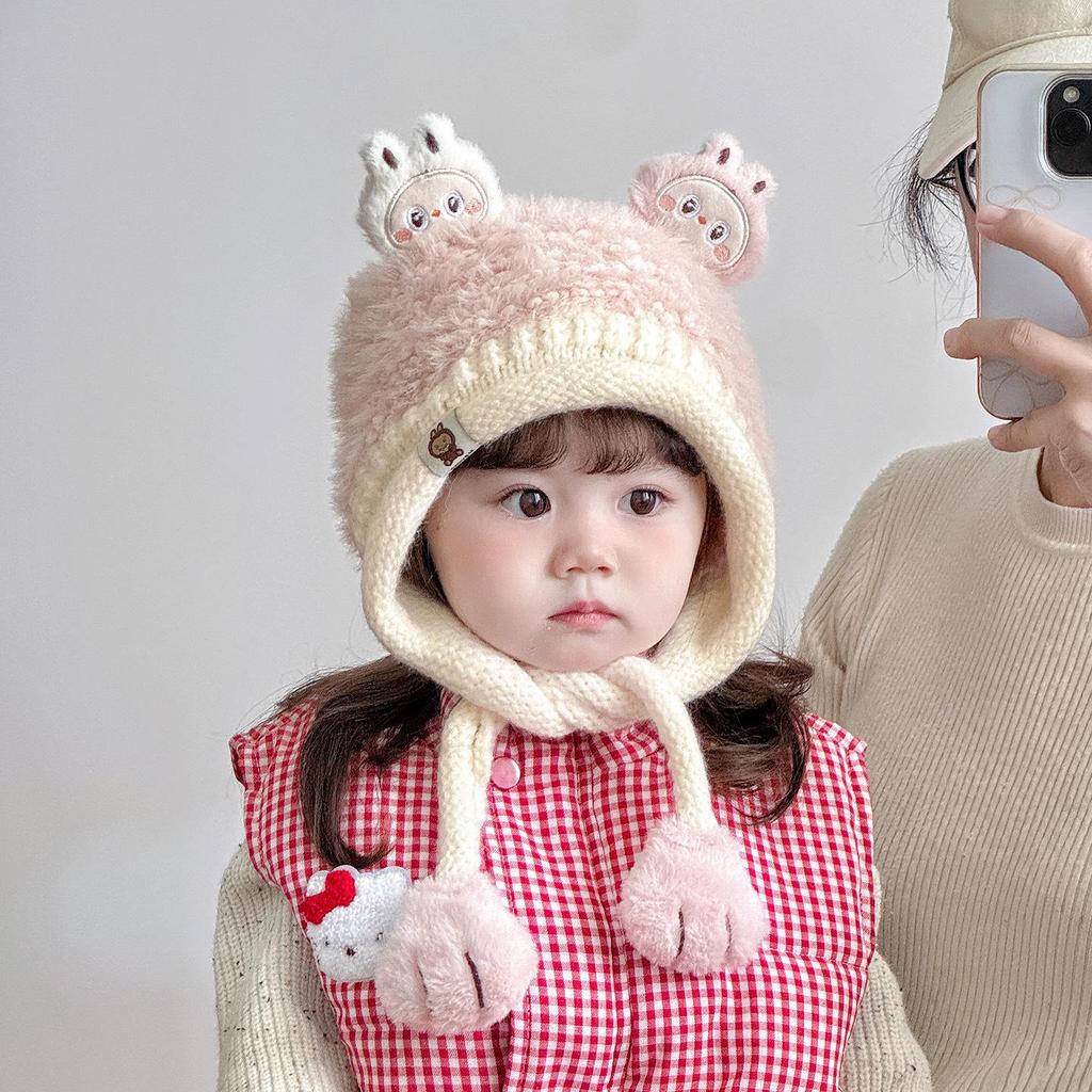 Cozy Autumn/Winter Baby Velvet Cartoon Knit Hat with Ear Protection for Girls - Super Cute and Warm