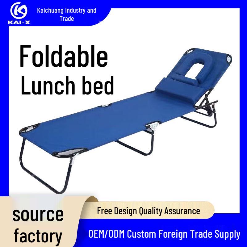 

Folding Outdoor Beach Chair with Holes, Three-Fold Nap Bed, Camping Sun Lounger, Prone Chair, Oxford Cloth 188x58x27 синий