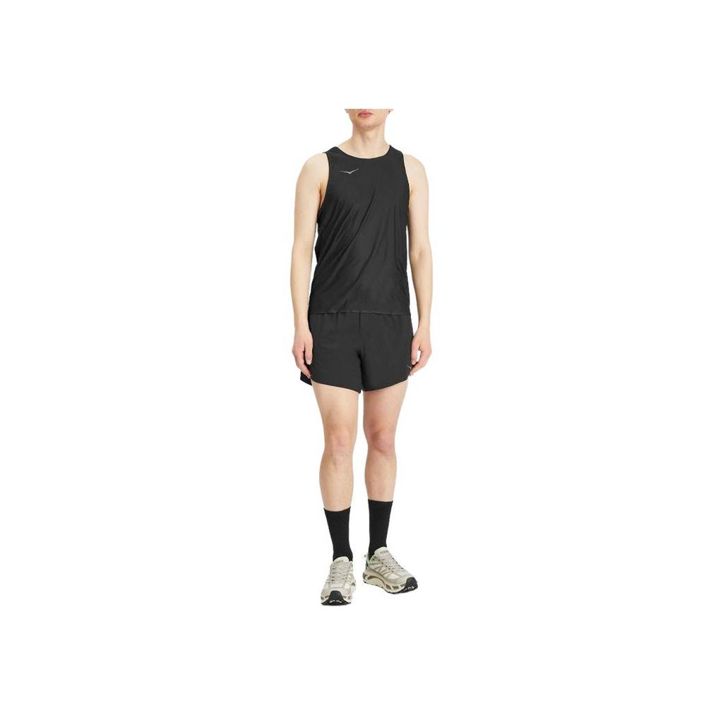 HOKA ONE ONE Solid Logo Lightweight Round Neck Vest Men tops Black 1151070-BLK