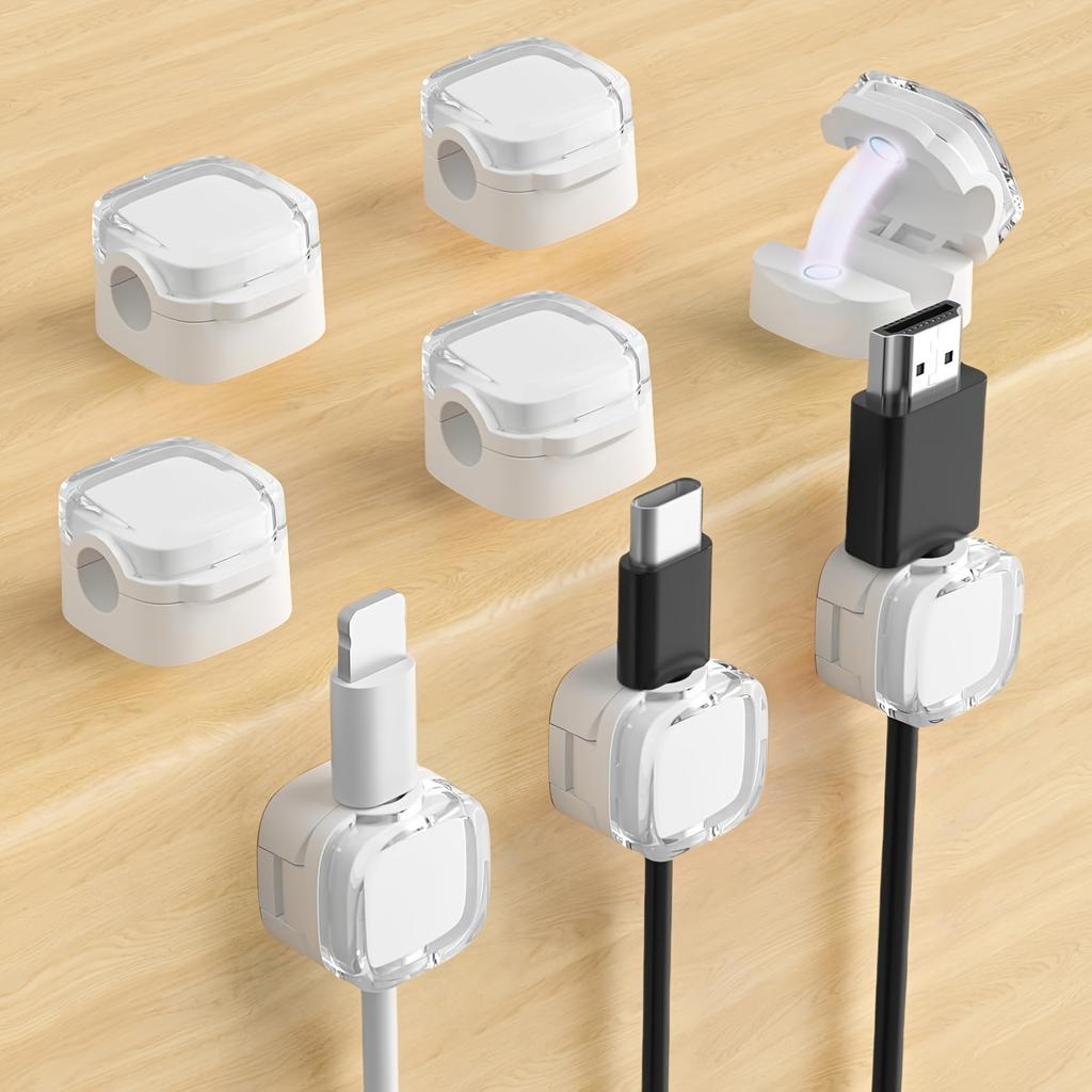 6-Pack Magnetic Cable Clips with Adjustable Adhesive Cord Holders - Strong Magnetic & Adhesive Base,Organize Chargers, Cables, Earphones, Cord Clips