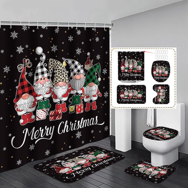 

Marry Christmas Shower Curtain Dwarf Santa Claus Printed Waterproof Polyester Bath Curtain For New Year Christmas Bathroom Decor W60H190(CM)-1 Pcs