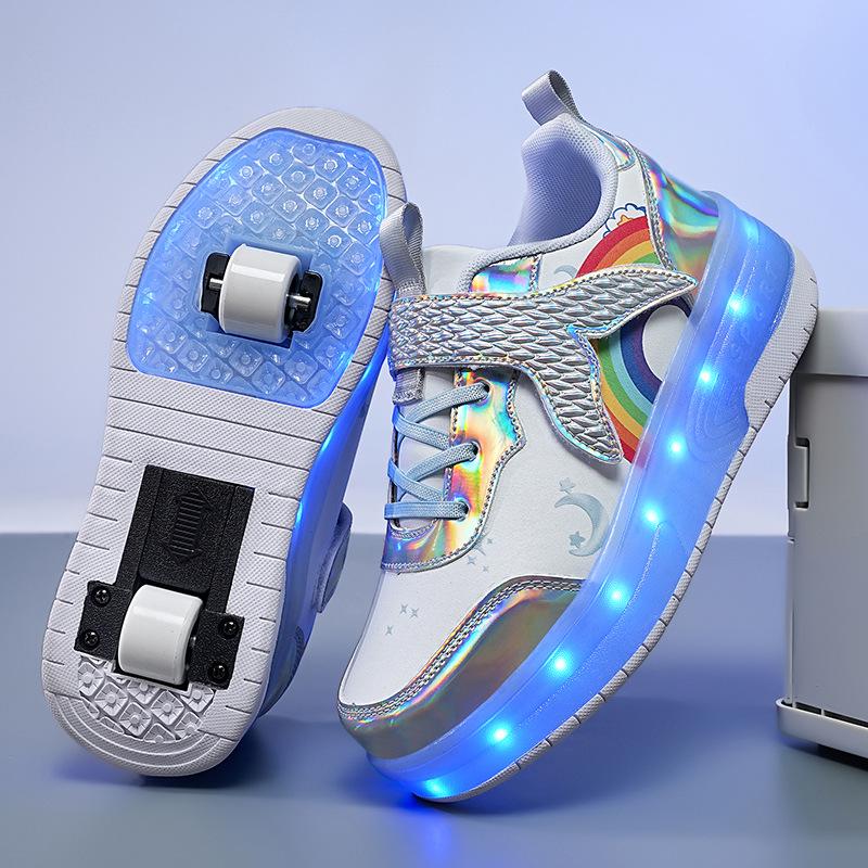 

Дитячі світлодіодні кросівки на акумуляторі з автоматичним підсвічуванням та роликові ковзани з одинарними/подвійними колесами Size 34