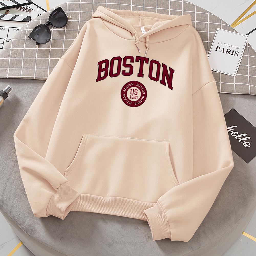 

Толстовки с капюшоном Boston City Us, основанные в 1630 году, женские теплые удобные пуловеры, модные повседневные женские базовые толстовки с капюшоном S