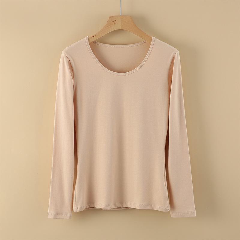 Women's Pure Cotton Long-Sleeve Thermal Sweater - Round Neck, Autumn/Winter Warm Top