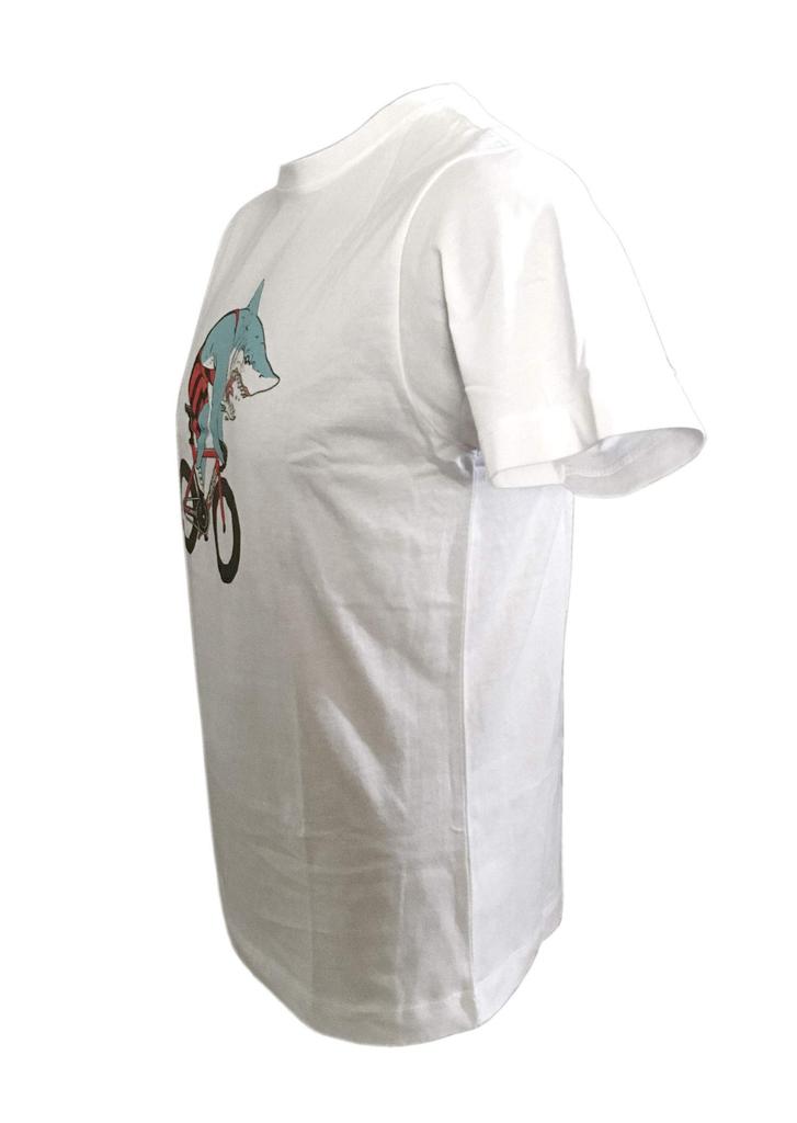 Cinelli Sam Turner Shark Größe für Rennräder und Radsport-T-Shirt, Weiß, L,