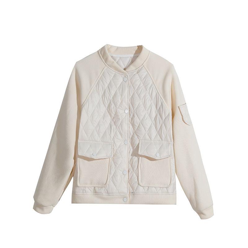 

Spring Autumn Women Short Quilted Vintage Baseball Jacket Cotton Coat Small Size M білий