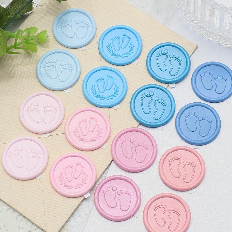 652F Pack of 50 Pearls Pink Wax Seal Sticker with Infant Footprint Easy Application