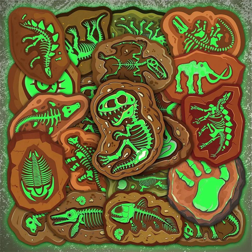 

20 Pieces Fossil Themed Vintage Science Nature Series Glow in the Dark Stickers for Refrigerator Earphone Desktop Decoration Stickers One Size