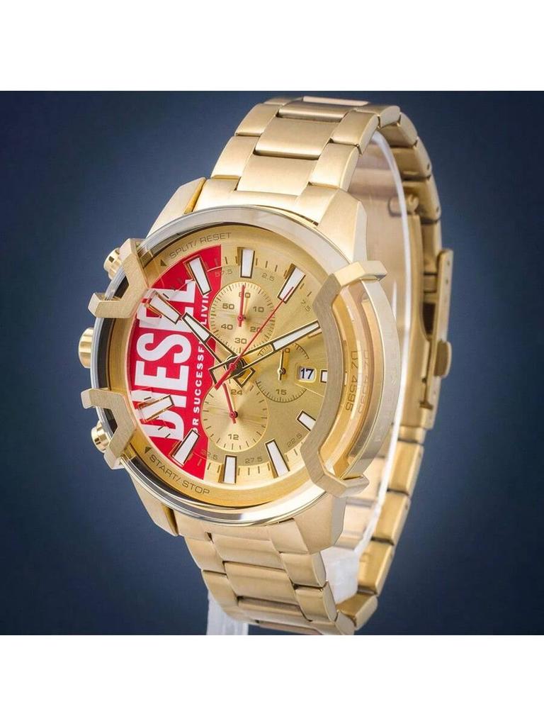 Diesel Griffed Chronograph Gunmetalfarbenes Edelstahluhr – 48 mm Graues Sunray-Zifferblatt, Gunmetalfarbenes Armband, Mineralglas –DZ4595