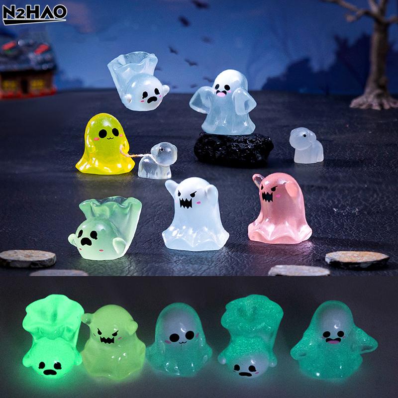 6/9/10Pc Resin Glowing Ghosts For Halloween Resin Decorations,Glow At Night Ghost Elf Ornament Micro Landscape Home Garden Decor