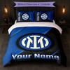 Set Biancheria da Letto Personalizzato Inter Milan con Nome Testo 1 Copripiumino+2 Federe Logo Calcio Regalo Personalizzato per Occasione Speciale Arredamento Camera da Letto