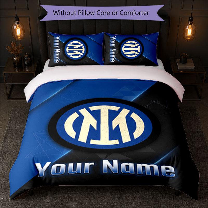 Set Biancheria da Letto Personalizzato Inter Milan con Nome Testo 1 Copripiumino+2 Federe Logo Calcio Regalo Personalizzato per Occasione Speciale Arredamento Camera da Letto