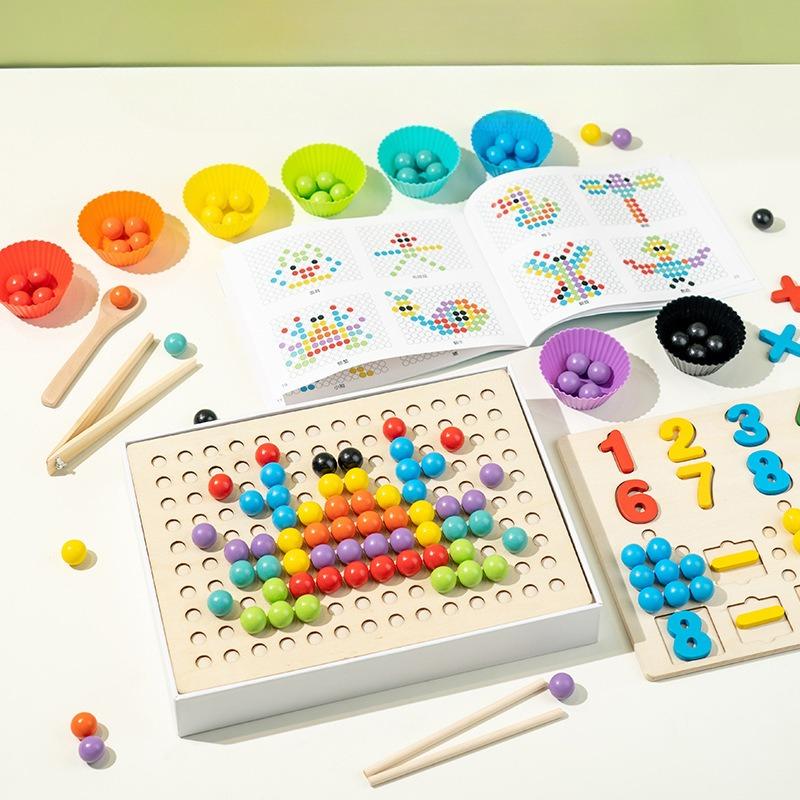 

Early education enlightenment clip beads number calculation color cognition, wooden boys and girls kindergarten puzzle educational toys