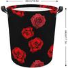 Red Roses On Black Laundry Basket, Collapsible Dirty Clothes Hamper With Handle, Suitable of Bedroom, Bathroom, Dormitory, Farmhouse, Toy Basket,