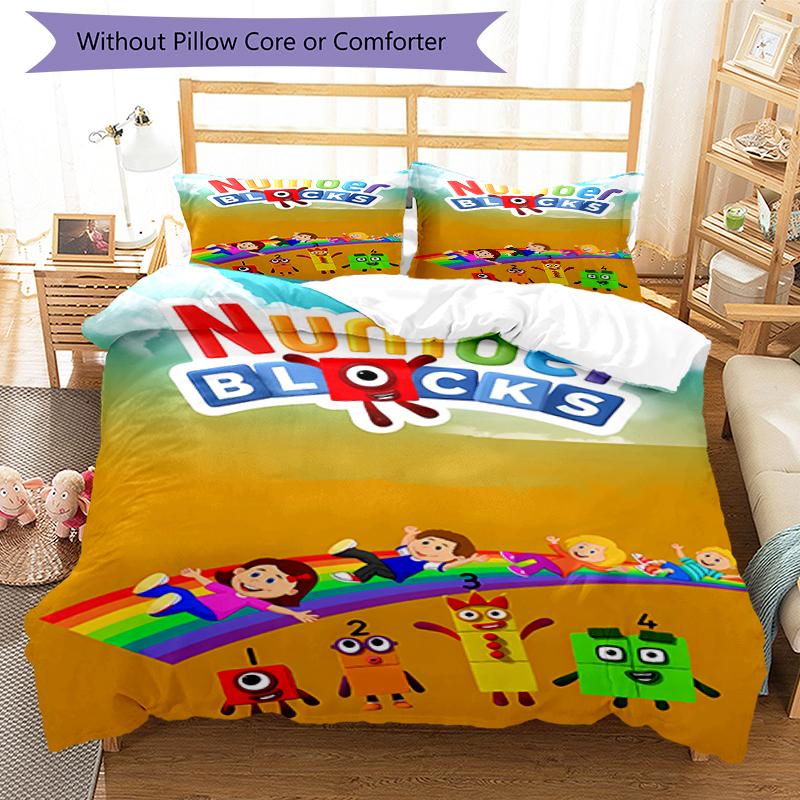 3-teiliges Numberblocks2-Muster Bettwäscheset Bettbezugset enthält Bettbezug & Kissenbezüge, perfekte Ganzjahres-Schlafzimmerdekoration & Geschenk