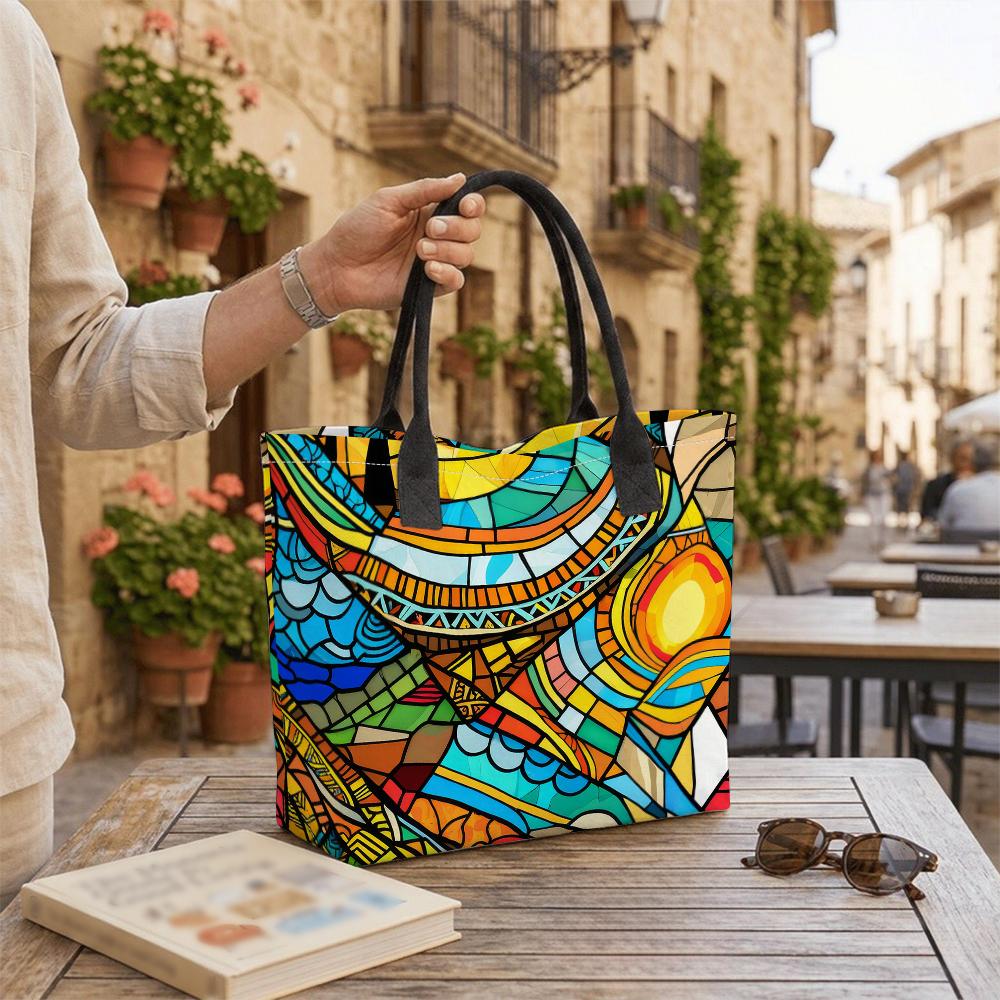 Colorful Geometric Print Large Capacity Casual Tote Bag for Daily Shopping Travel Top Handle Handbag for Women