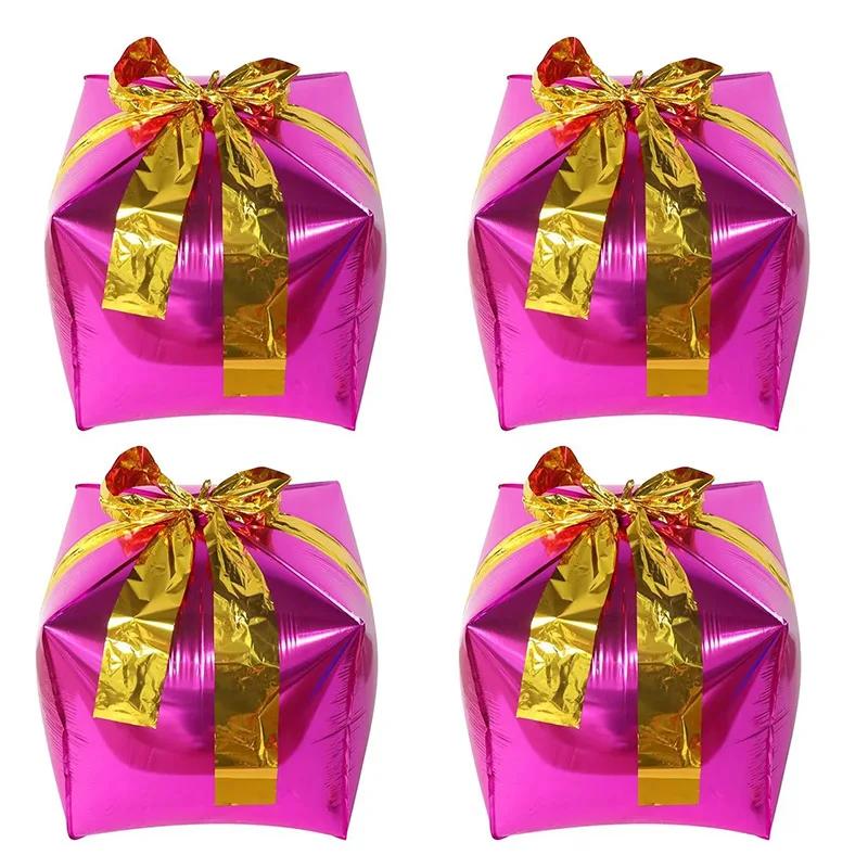 4pcs 22Inch Christmas Gift Boxes Foil Balloons Xmas Decoration Party  Christmas  Present Air Globos 4D Cube Four sided Square