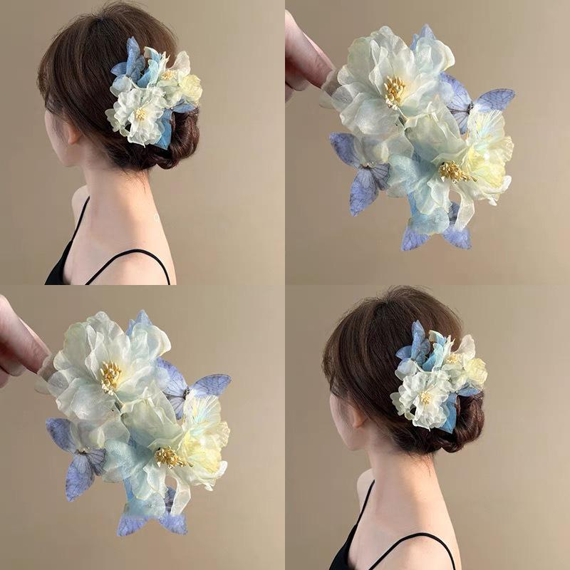Butterfly Peony Flower Hairpin Women'S Hair Accessories Embroidery Hairgrips Flower Hair Claw Clips  Ornament Daily