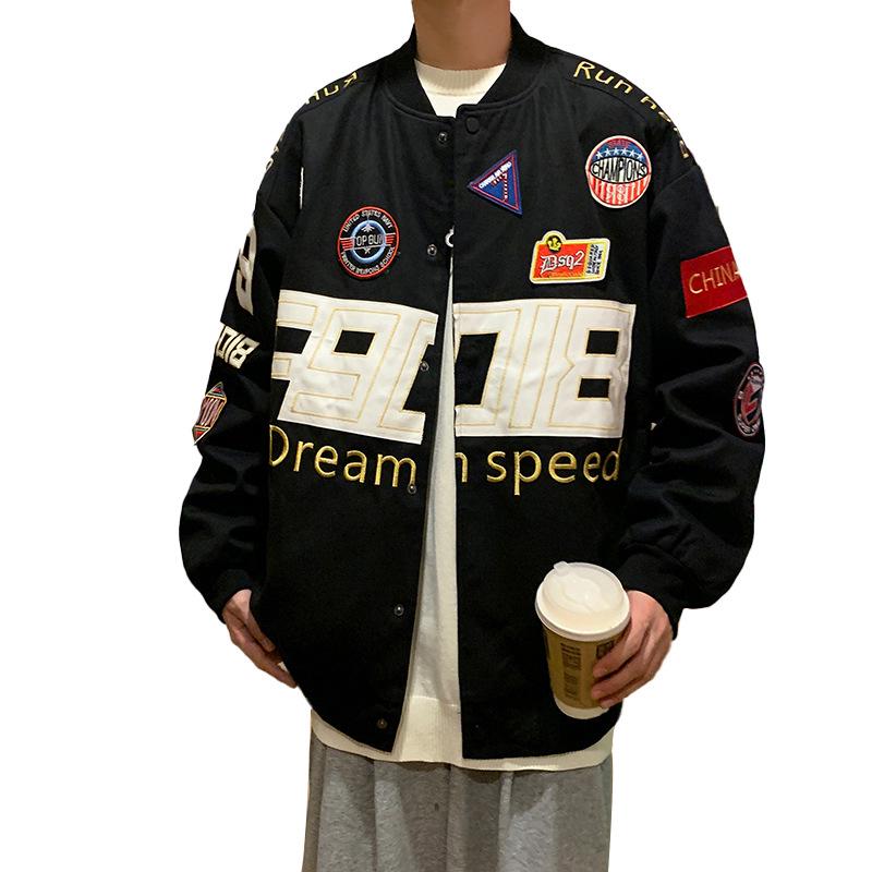 Übergroße Vintage-Rennjacke mit Stickerei für Herren