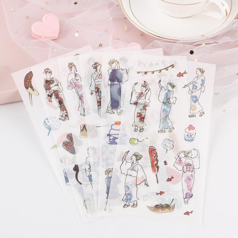 6sheets/set Cute Stickers Flower Cat Butterfly Washi Paper Stickers Pack Scrapbooking Supplies Japanese Kawaii Stationery
