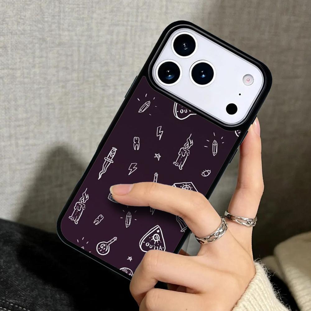 Capa Case for iPhone 17 Air 16 Pro Max 15 Plus 11 13 Mini 14 12 Back Phone Cover Occult Witchcraft Moon Gothic Witch Print