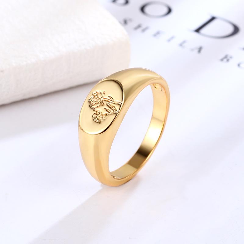 

European & American Floral Copper Ring - Cold Style Gold-Plated Jewelry Size 6